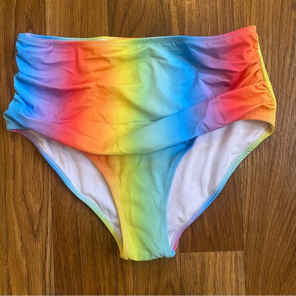 NWOT Rainbow High Waisted Bikini Bottoms - Picture 1 of 6